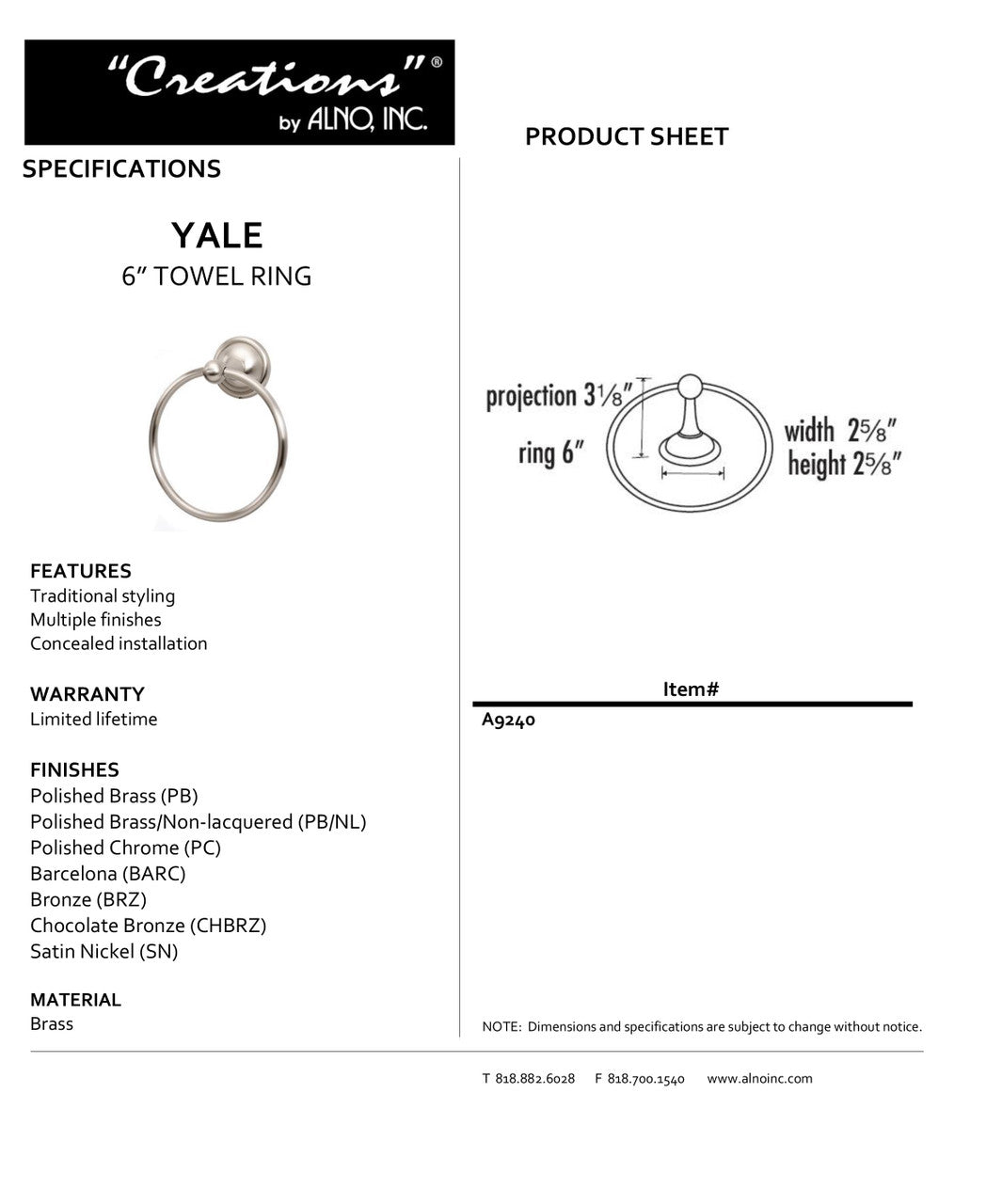 Specificaton Sheet