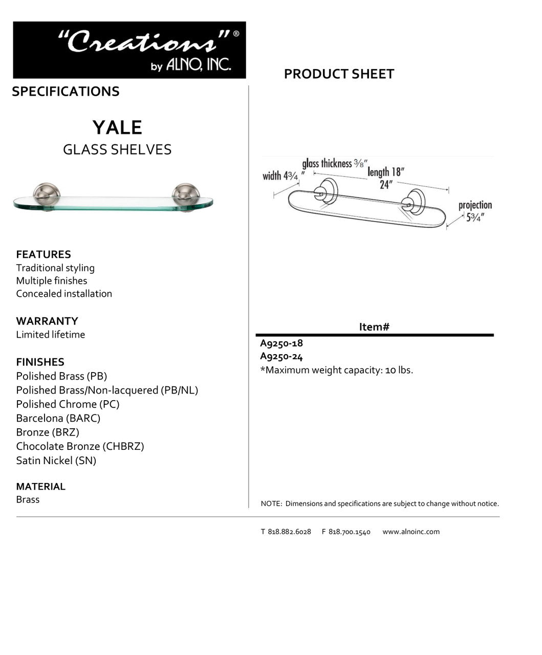 Specificaton Sheet