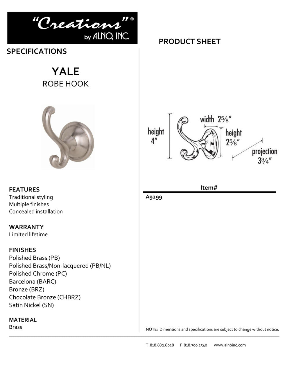 Specificaton Sheet