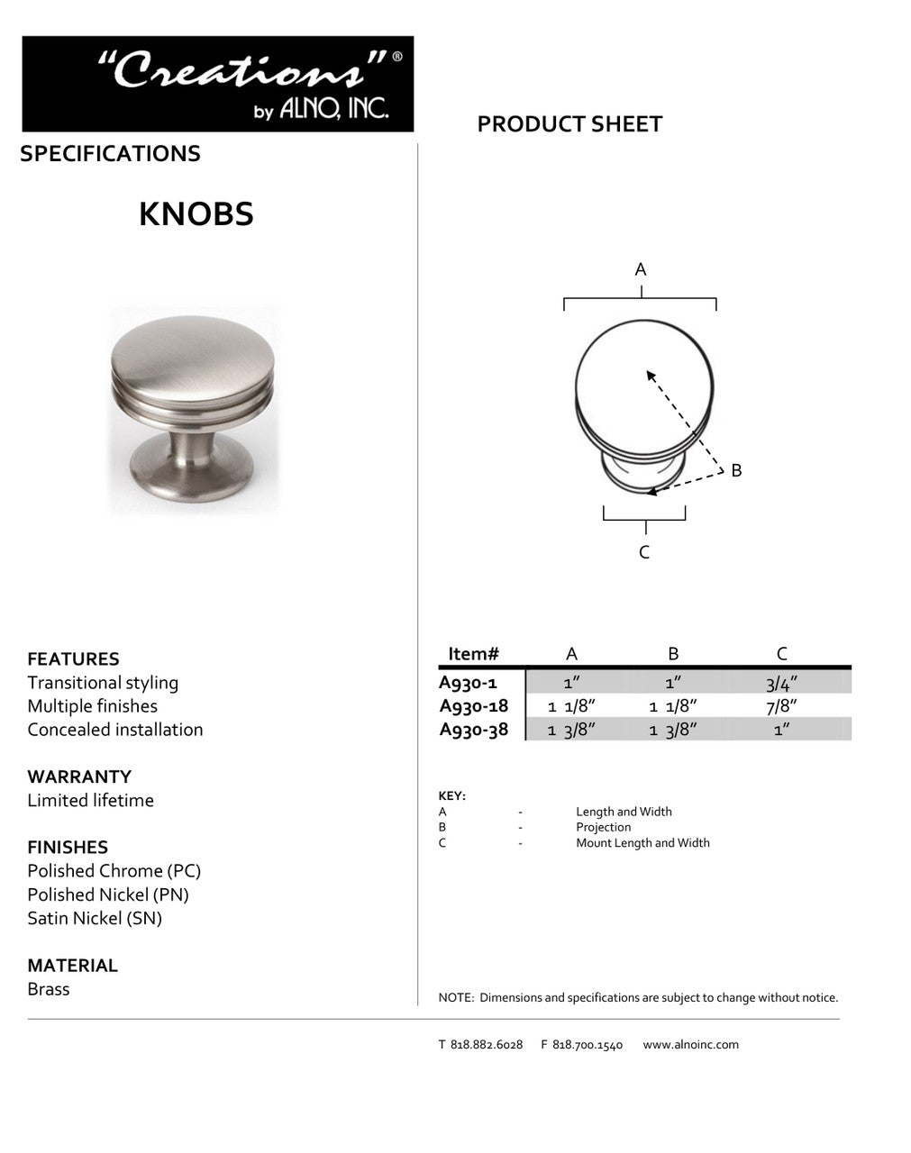 Specificaton Sheet