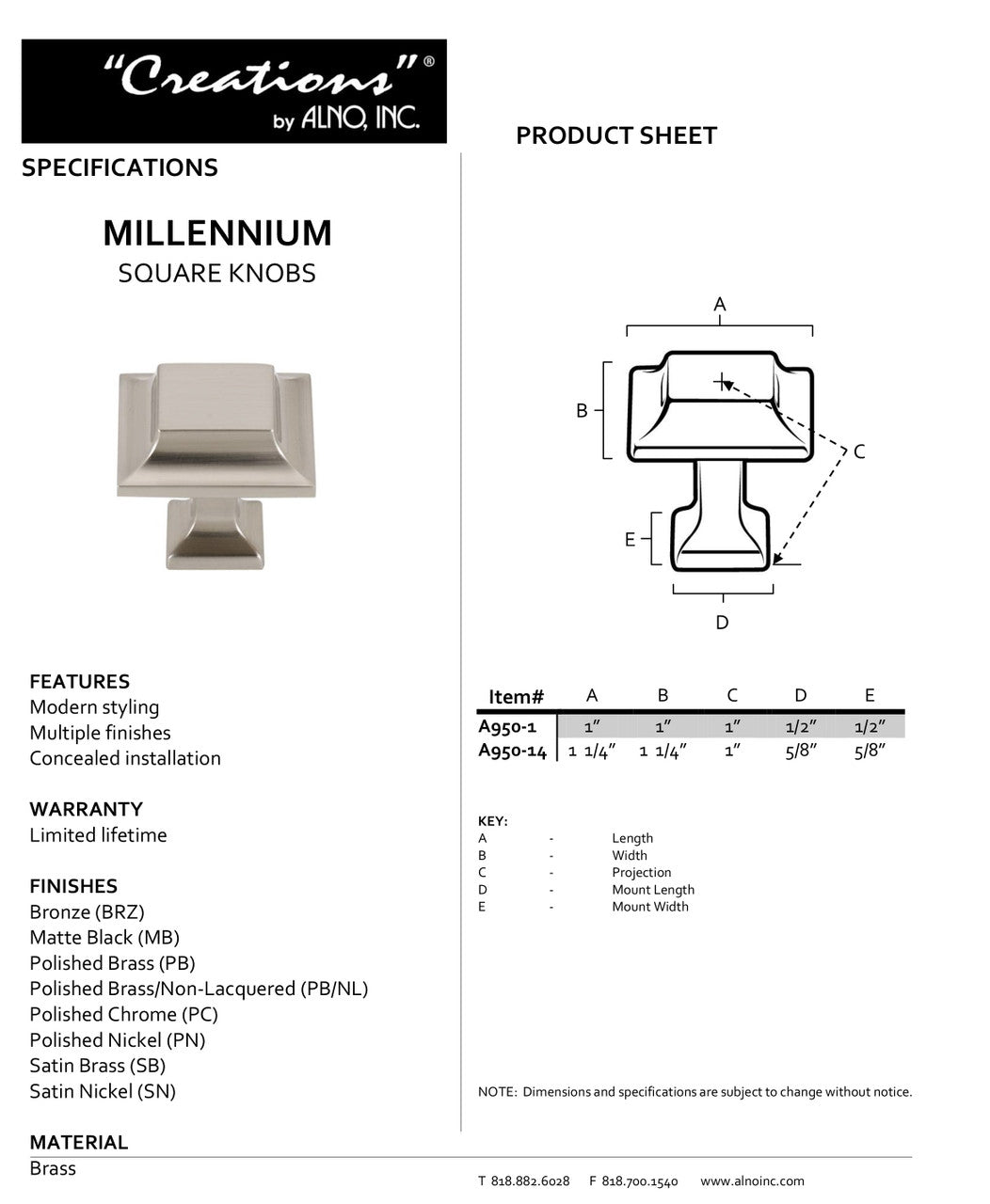 Specificaton Sheet