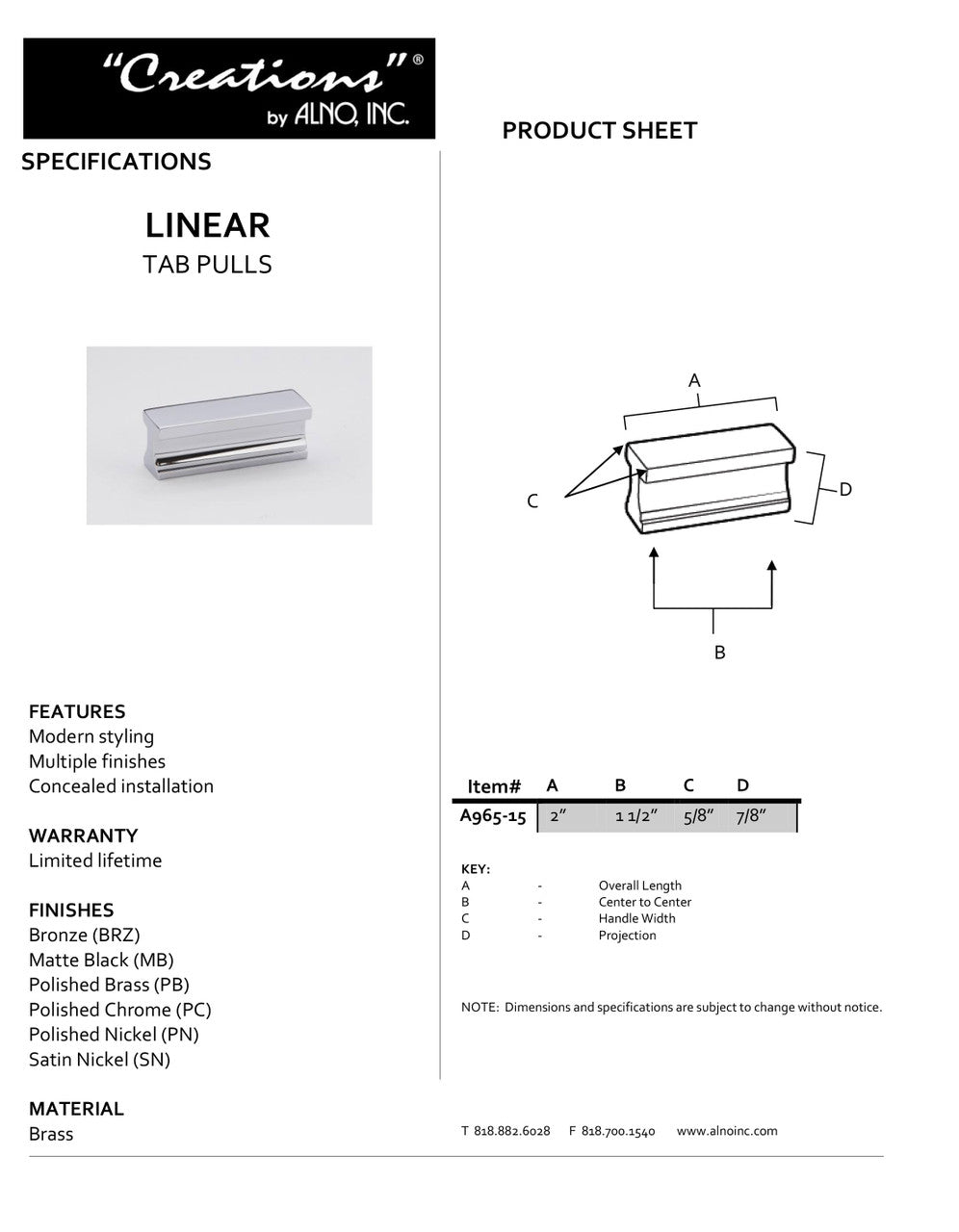 Specificaton Sheet