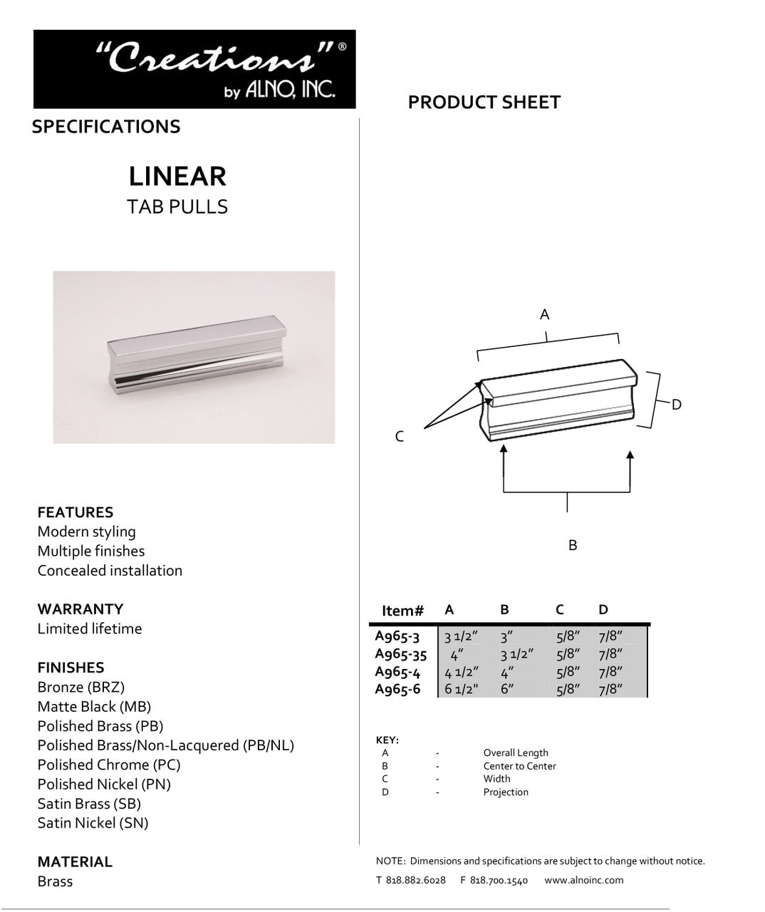 Specificaton Sheet