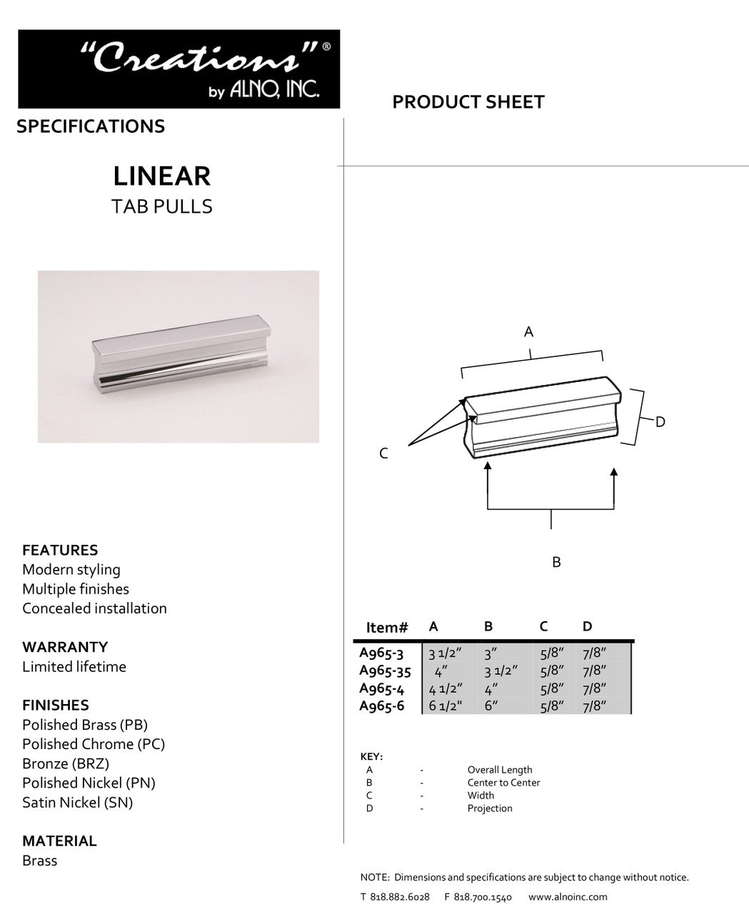 Specificaton Sheet
