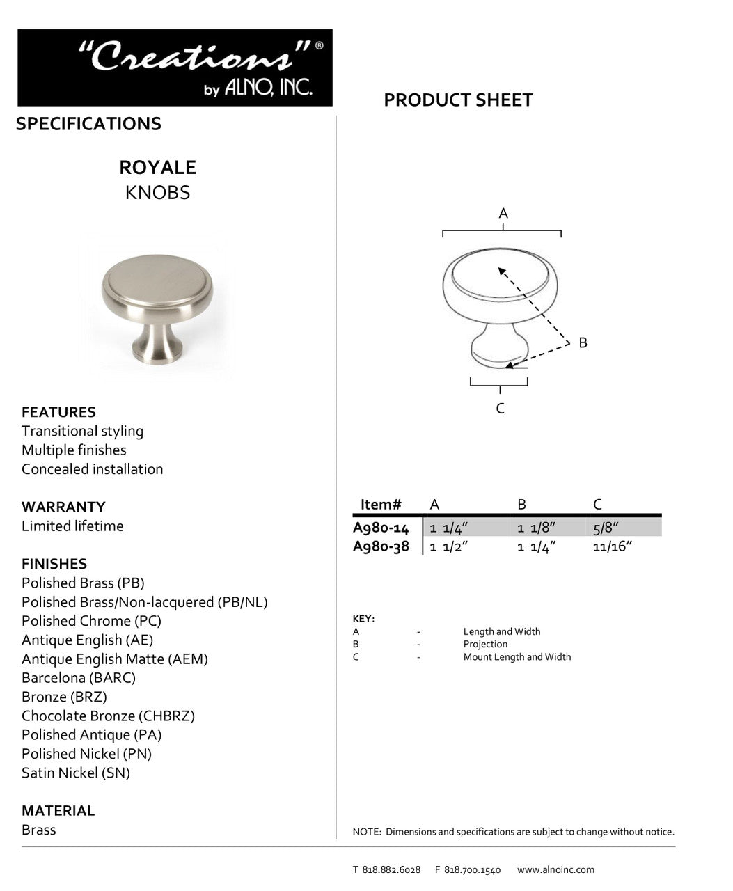 Specificaton Sheet