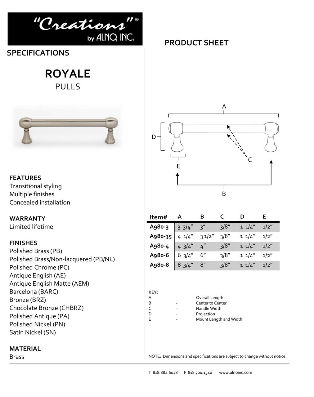 Specificaton Sheet