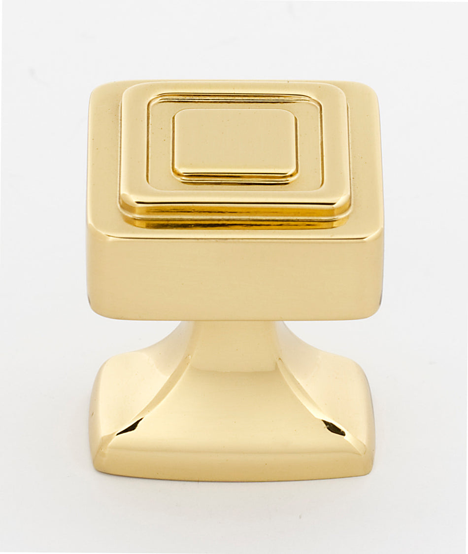Alno A985-14-PB/NL: 1-1/4" Cube Cabinet Knob - Unlacquered Brass