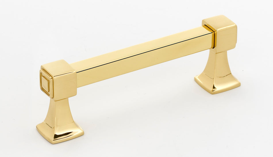 Alno A985-35-PB/NL: 3-1/2" cc Cube Cabinet Pull - Unlacquered Brass