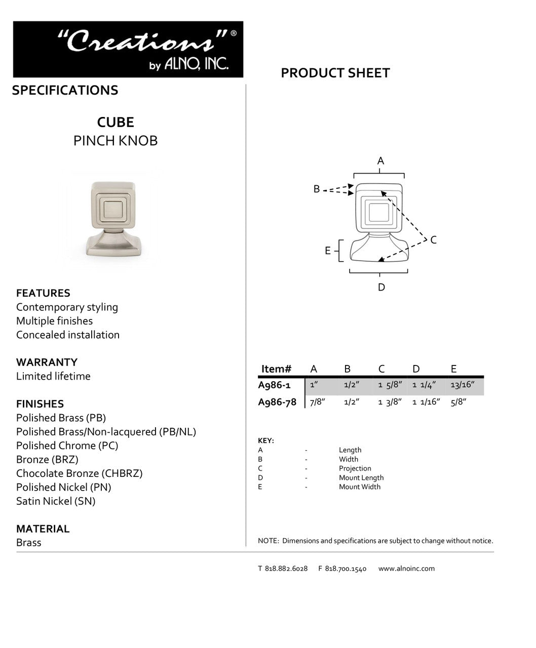 Specificaton Sheet