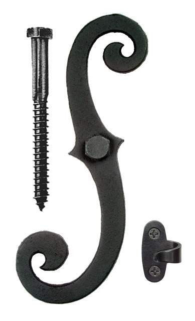 Acorn AK4BQ: 6-3/4" S Curve Shutter Dog for Wood (pair) - Black Smooth Aluminum