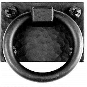 Acorn APZBP: 2" Shutter Ring Pull with Backplate - Black Smooth Iron