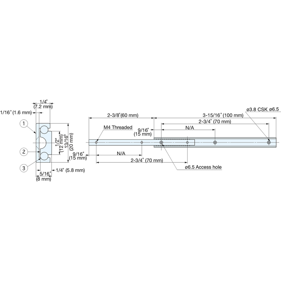 Sugatsune AR2-100: 100mm x 3/4 Extension Drawer Slide - Anodized Aluminum