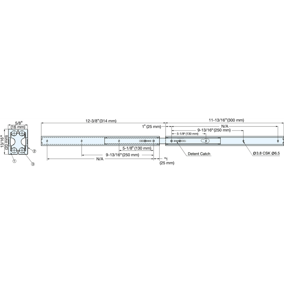 Sugatsune AR3-K300: 300mm Full Extension Drawer Slide w/Detent - Anodized Aluminum