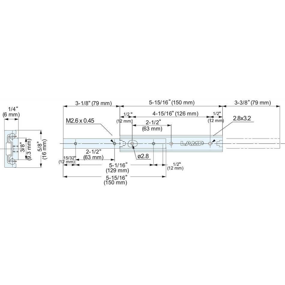 Sugatsune ARW2-16-150: 150mm Mini Drawer Slide - Anodized Aluminum