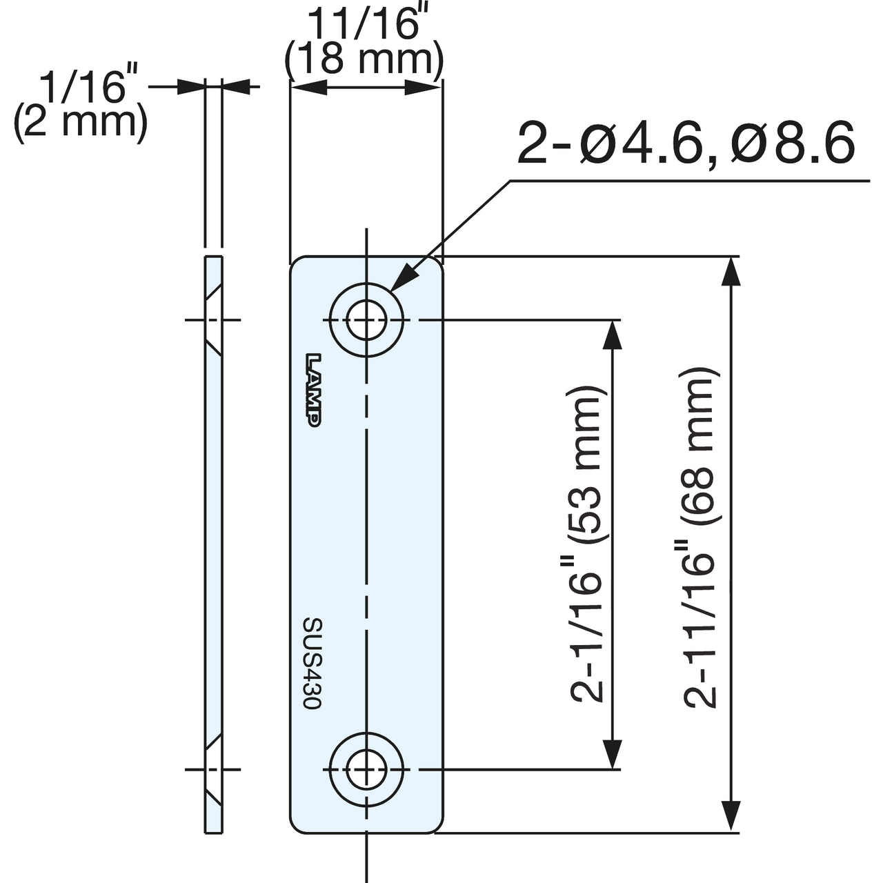 Counterplate Sugatsune AS-68: 68mm Counterplate for Magnetic Catches - Stainless ...