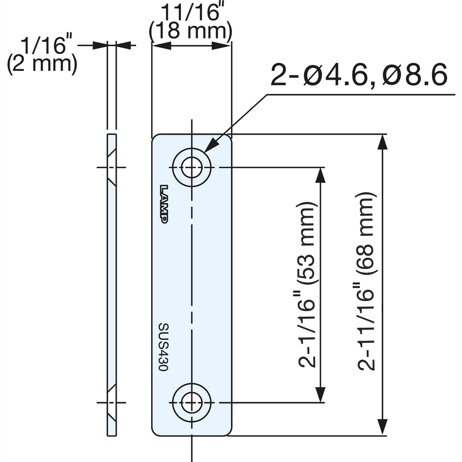 Sugatsune AS-68: 68mm Counterplate for Magnetic Catches - Stainless Steel