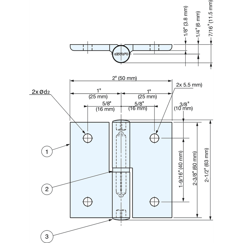 Sugatsune AS-HG-AL-NL3030: 50mm Aluminum Lift-Off Hinge (left) - Matte Silver