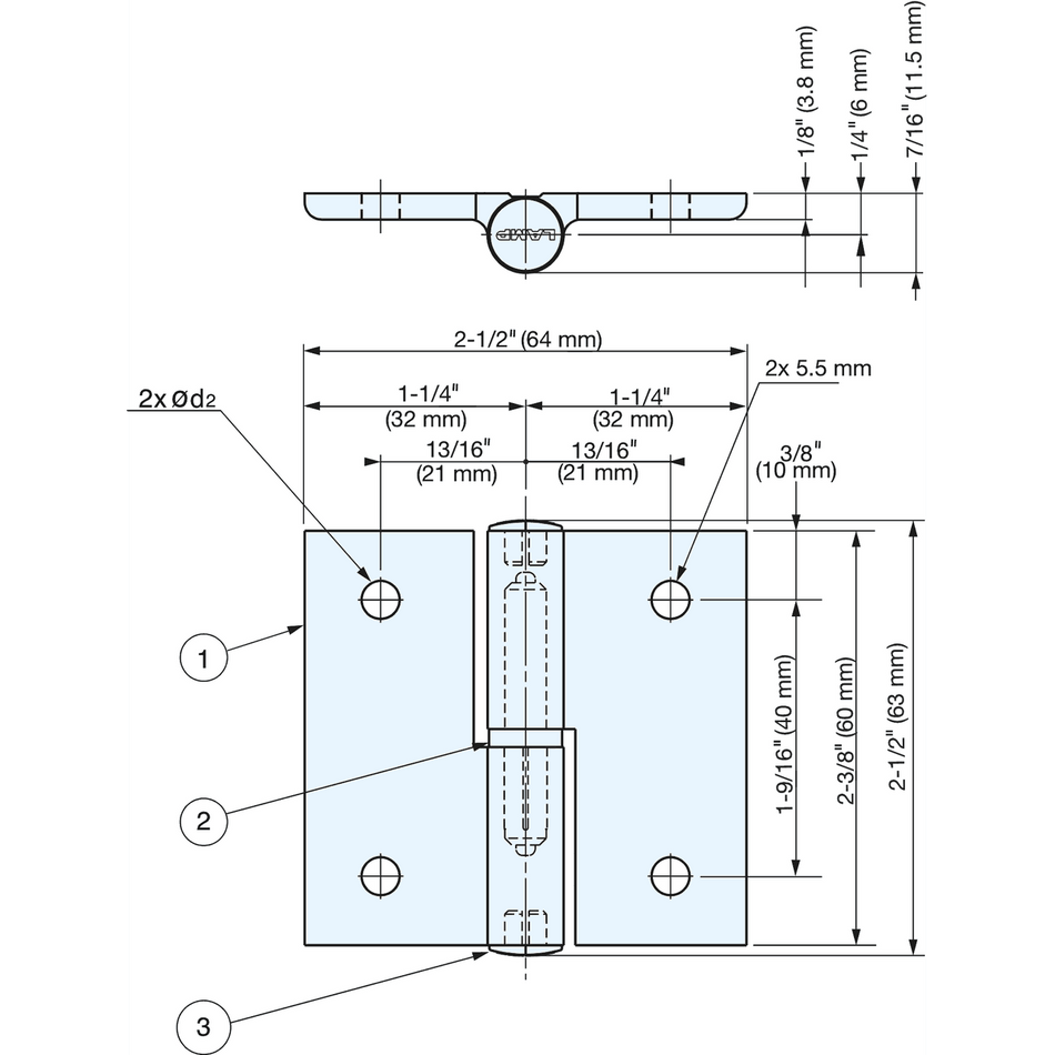 Sugatsune AS-HG-AL-NR4040: 64mm Aluminum Lift-Off Hinge (right) - Matte Silver