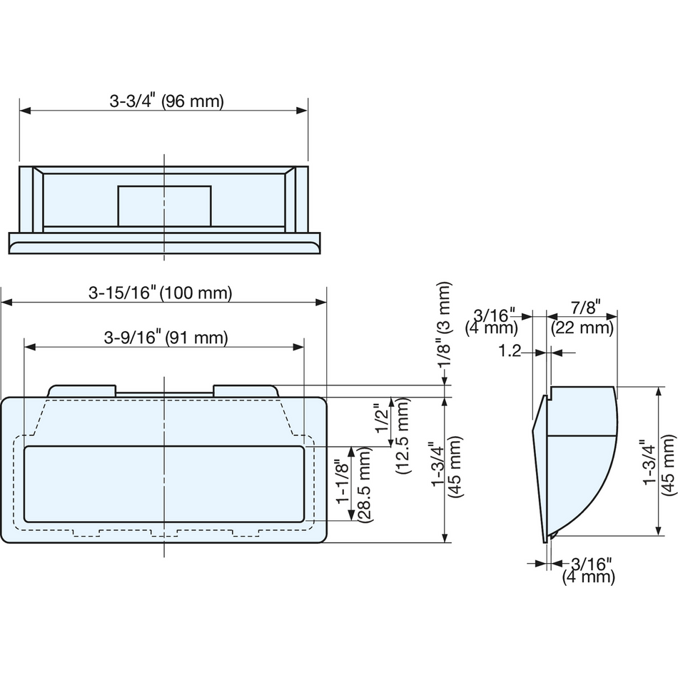 Sugatsune AT-100-I: 96mm Square Recessed Cup Pull - Ivory