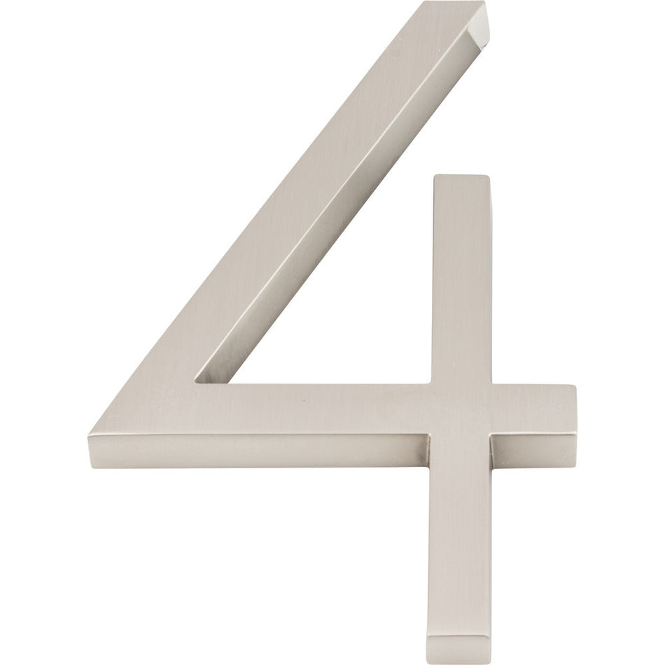 Atlas AVN4-L-BRN: 6" Modern Avalon House Number Four - Brushed Nickel