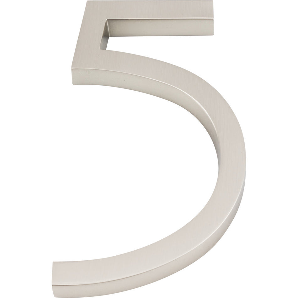 Atlas AVN5-L-BRN: 6" Modern Avalon House Number Five - Brushed Nickel