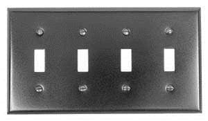 Acorn AW4BP: 8 3/16" Quad Toggle Switch Plate - Black Smooth Iron