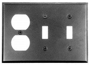 Acorn AW7BP: 6 5/8" Double Toggle/Single Duplex Receptacle Wall Plate - Smooth Iron