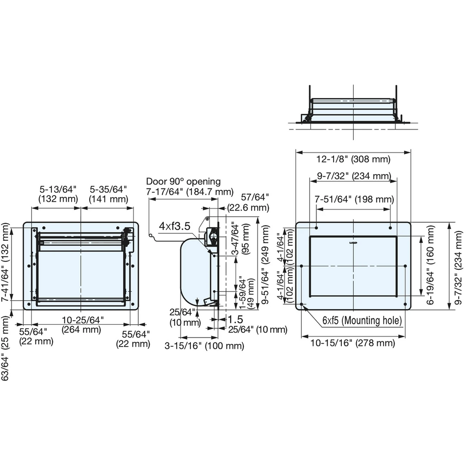 Sugatsune AZ-GD231-HL: 308mm Multi-Purpose Lid w/Damper - Satin Stainless Steel