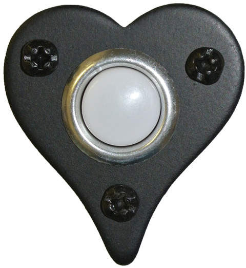 Acorn AMPBP: 1-3/4" Heart Electronic Door Bell Button - Black Smooth Iron