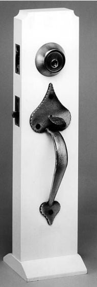 Acorn RUQBI: 11" Heart Double Handle Heart Drop Latch w/Deadbolt - Black Rough Iron Deadbolt shown