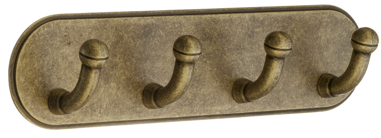 Smedbo BA1124: Beslagsboden Quad Wall Hook Rack - Antique Brass