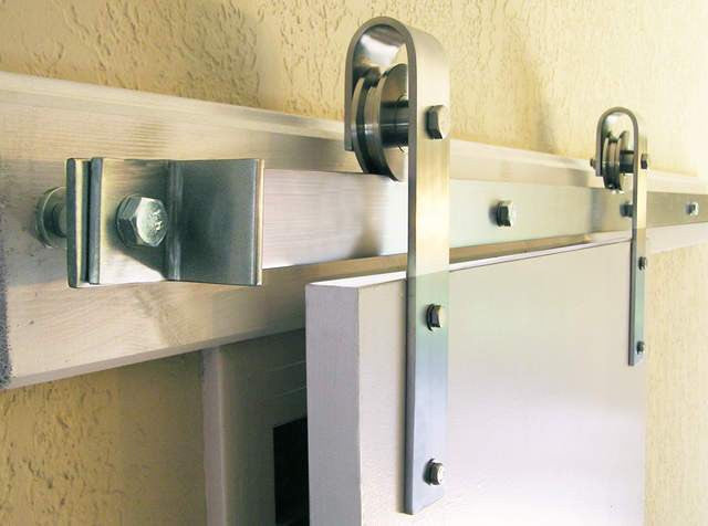 Acorn BH1JI-7: Square End Rolling Barn Door Hardware Kit with 7' Track - Stainless Steel