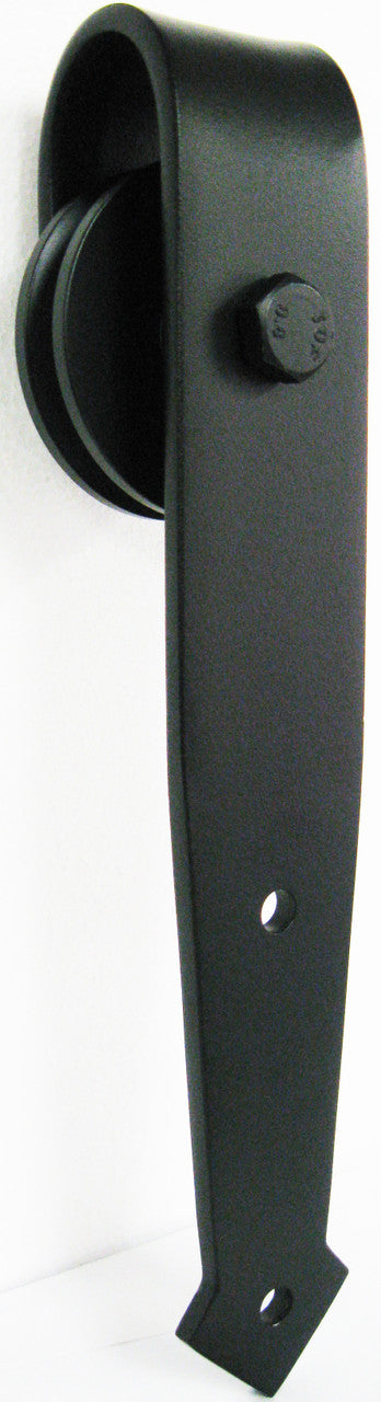 Acorn BC8BI: 12" Arrow Strap Rolling Barn Door Carrier - Black Iron