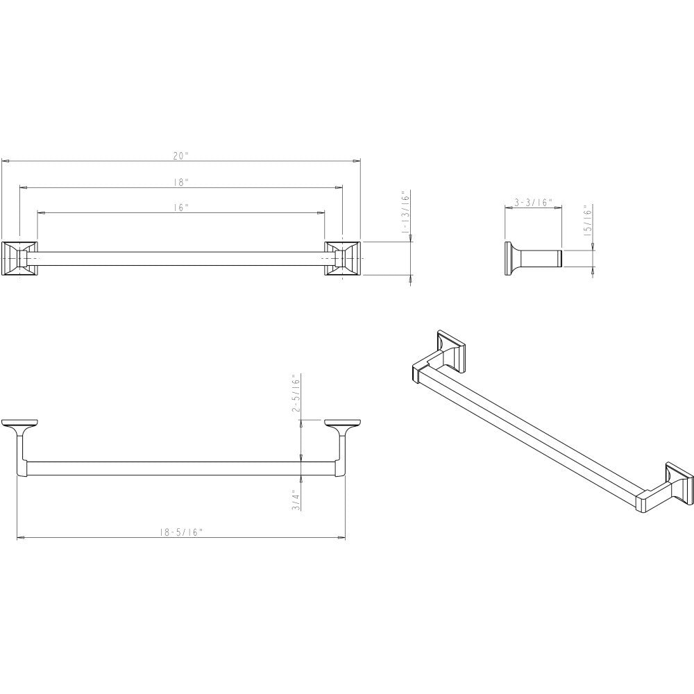Elements BHE1-03PC: 18" cc Bridgeport  Towel Bar - Polished Chrome