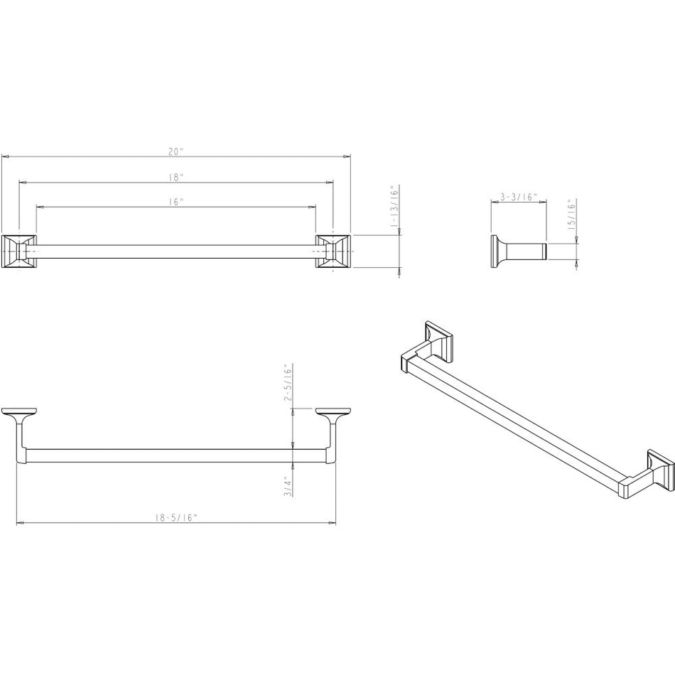 Elements BHE1-03PC: 18" cc Bridgeport  Towel Bar - Polished Chrome