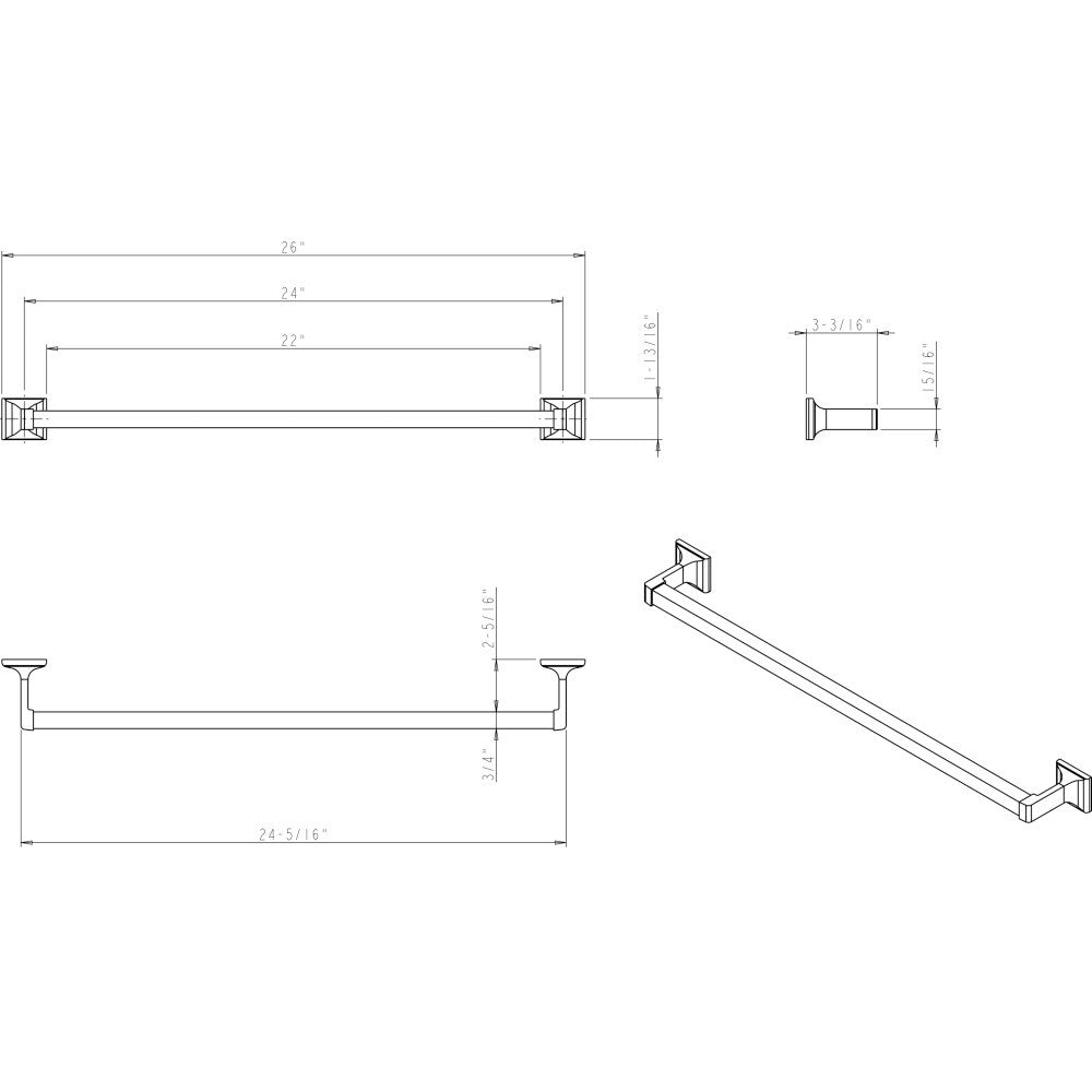 Elements BHE1-04PC: 24" cc Bridgeport  Towel Bar - Polished Chrome