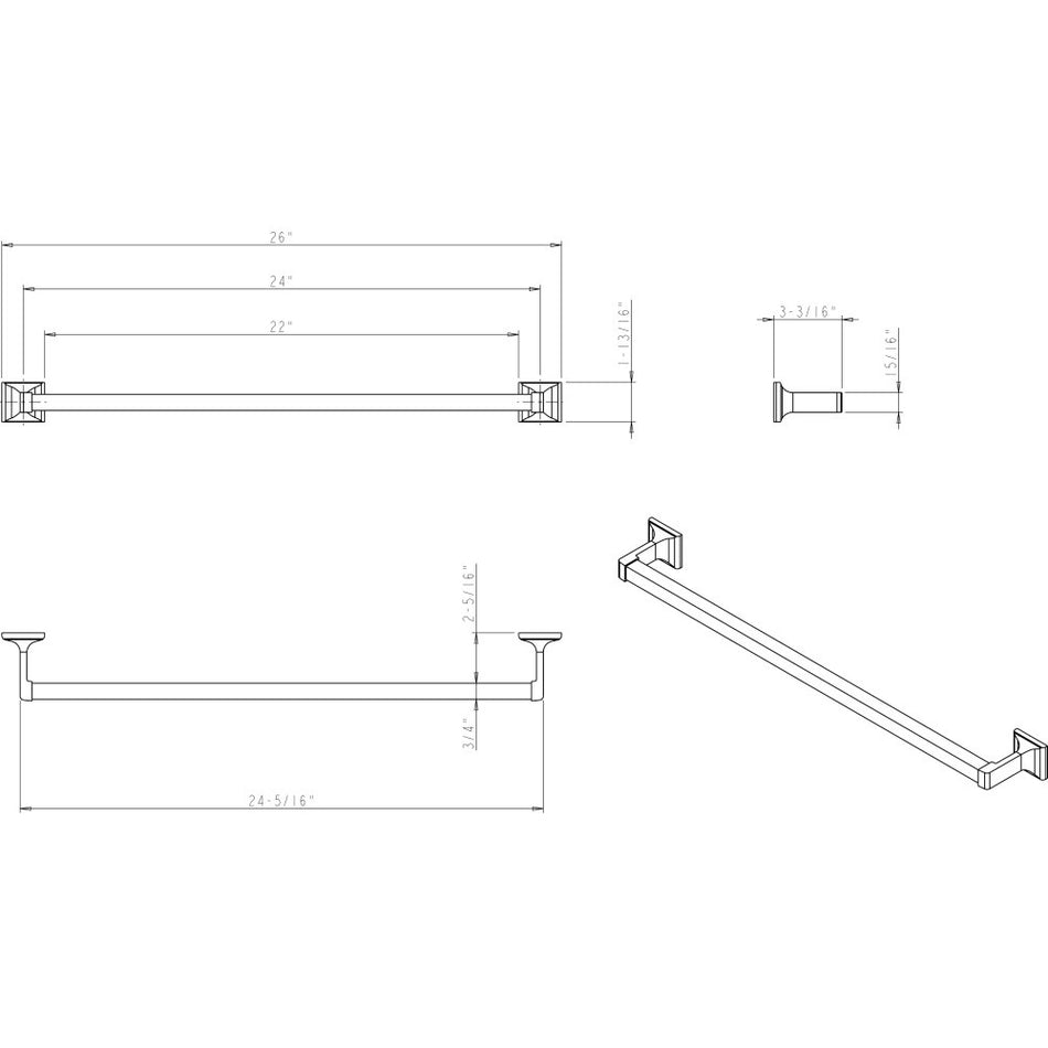 Elements BHE1-04PC: 24" cc Bridgeport  Towel Bar - Polished Chrome