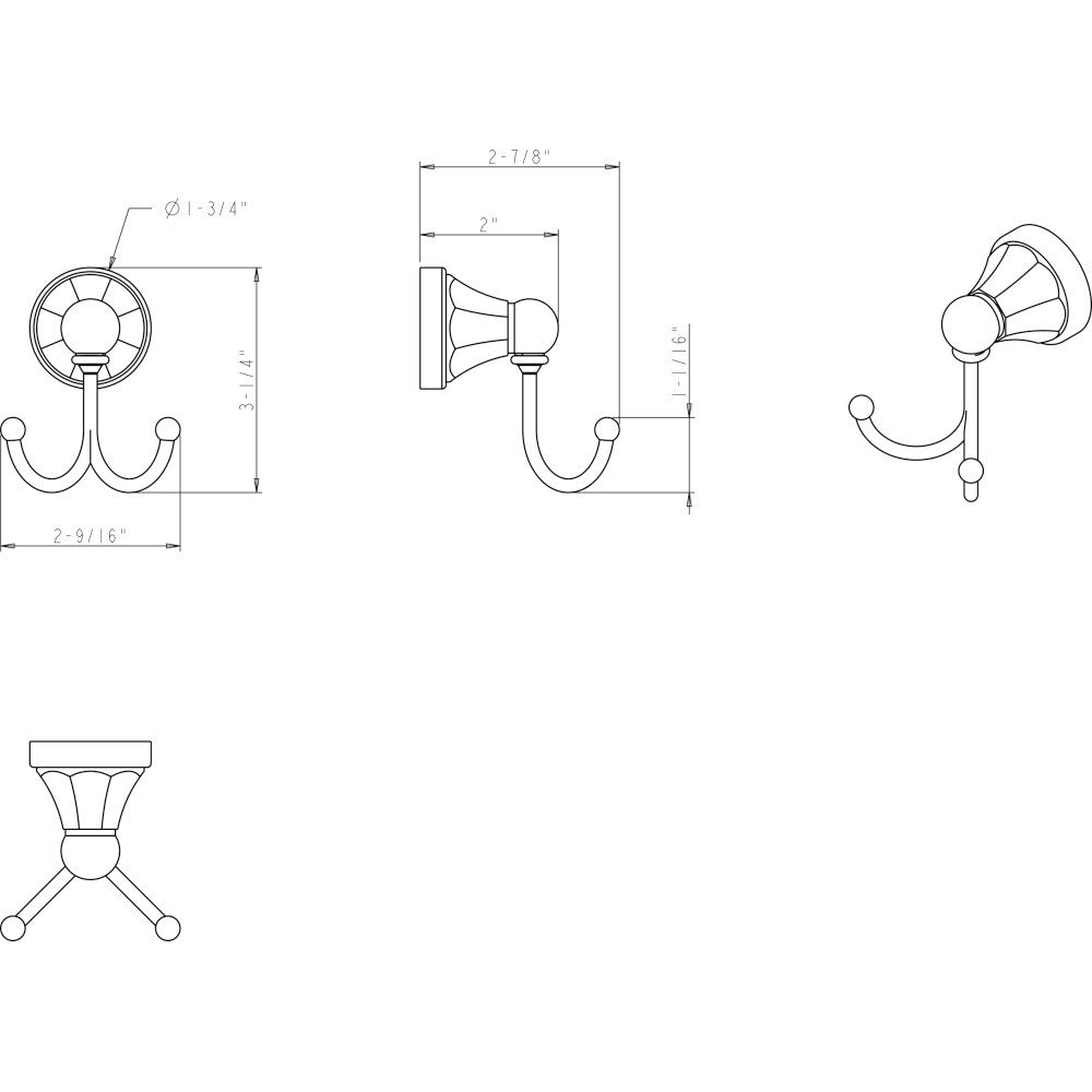Elements BHE3-02DBAC: 1-3/4" Newbury  Wall Hook - Brushed Oil Rubbed Bronze