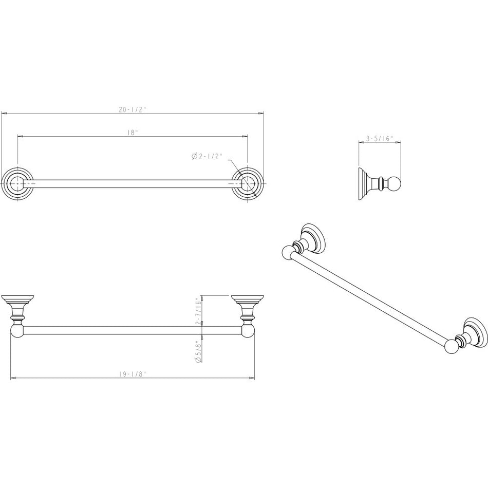 Elements BHE5-03PC: 2-1/2" Fairview  Towel Bar - Polished Chrome
