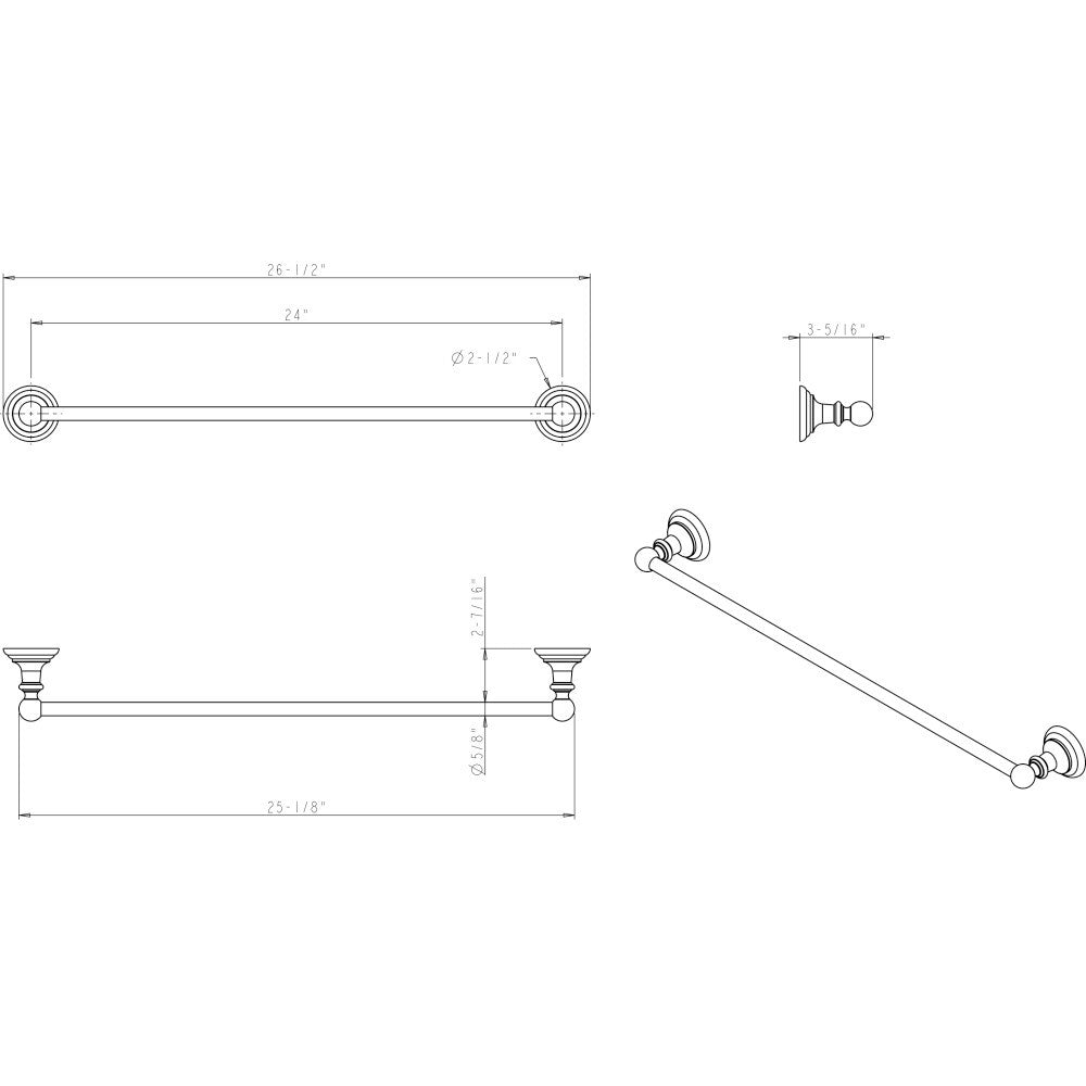 Elements BHE5-04PC: 2-1/2" Fairview  Towel Bar - Polished Chrome