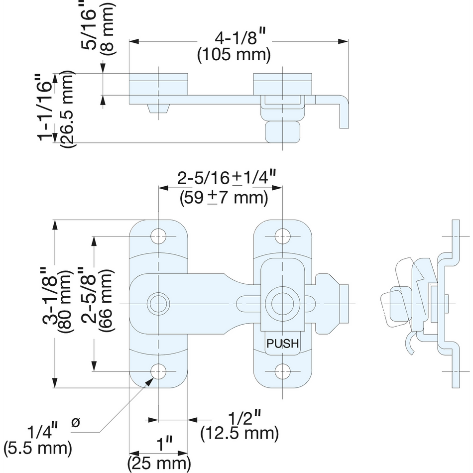 Sugatsune BLL-100: 105mm Spring-Loaded Bar Latch - Polished Stainless Steel