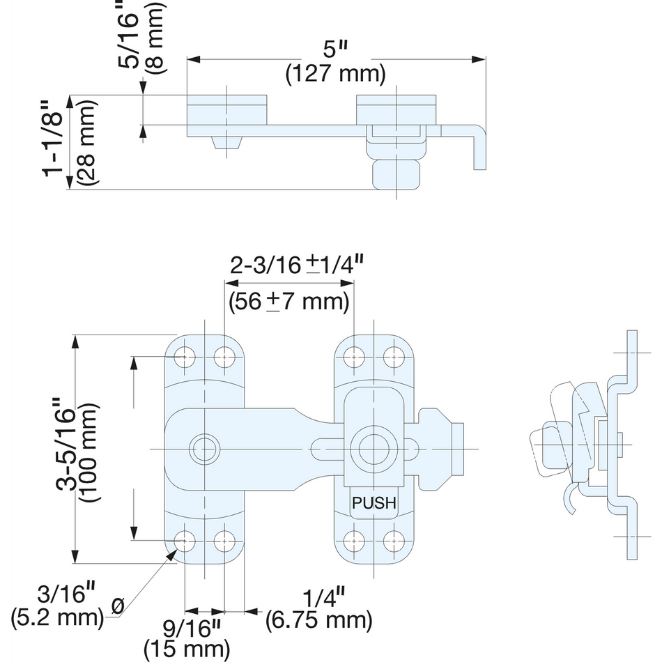 Sugatsune BLL-120: 127mm Spring-Loaded Bar Latch - Polished Stainless Steel