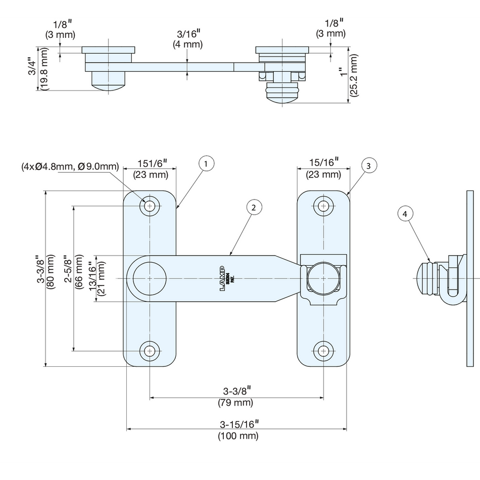 Sugatsune BLT-100: 100mm Bar Latch - Polished Stainless Steel
