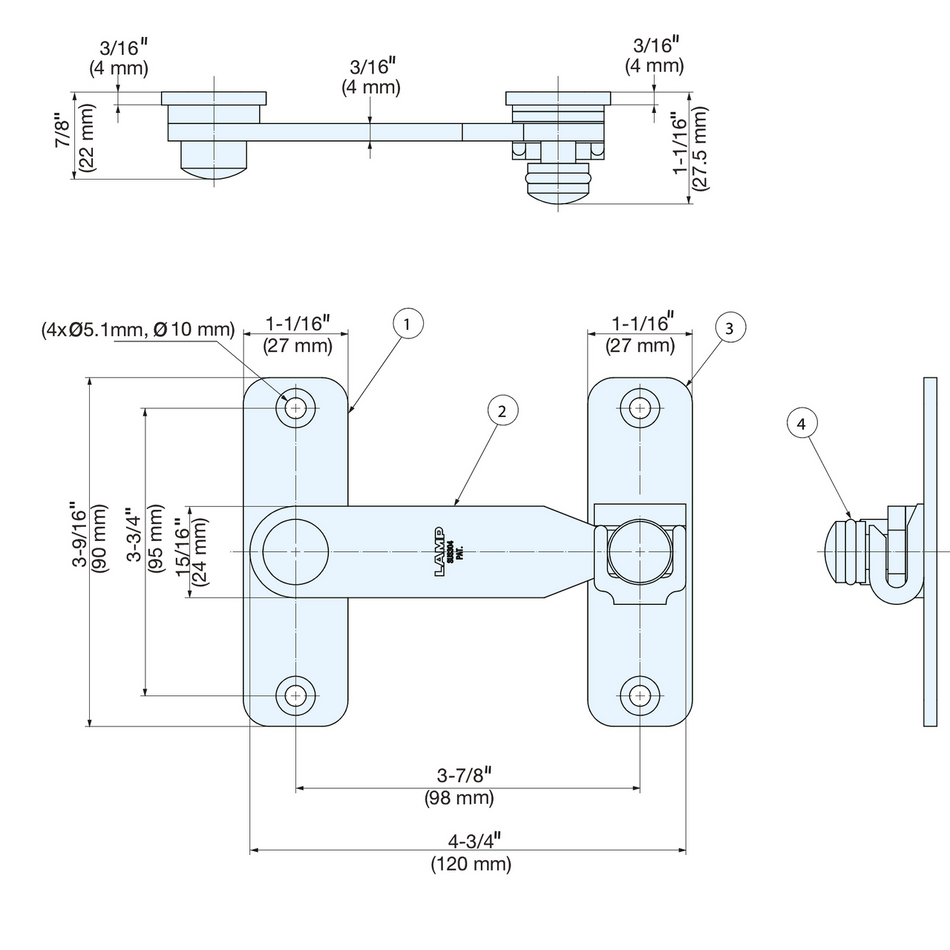 Sugatsune BLT-120: 120mm Bar Latch - Polished Stainless Steel