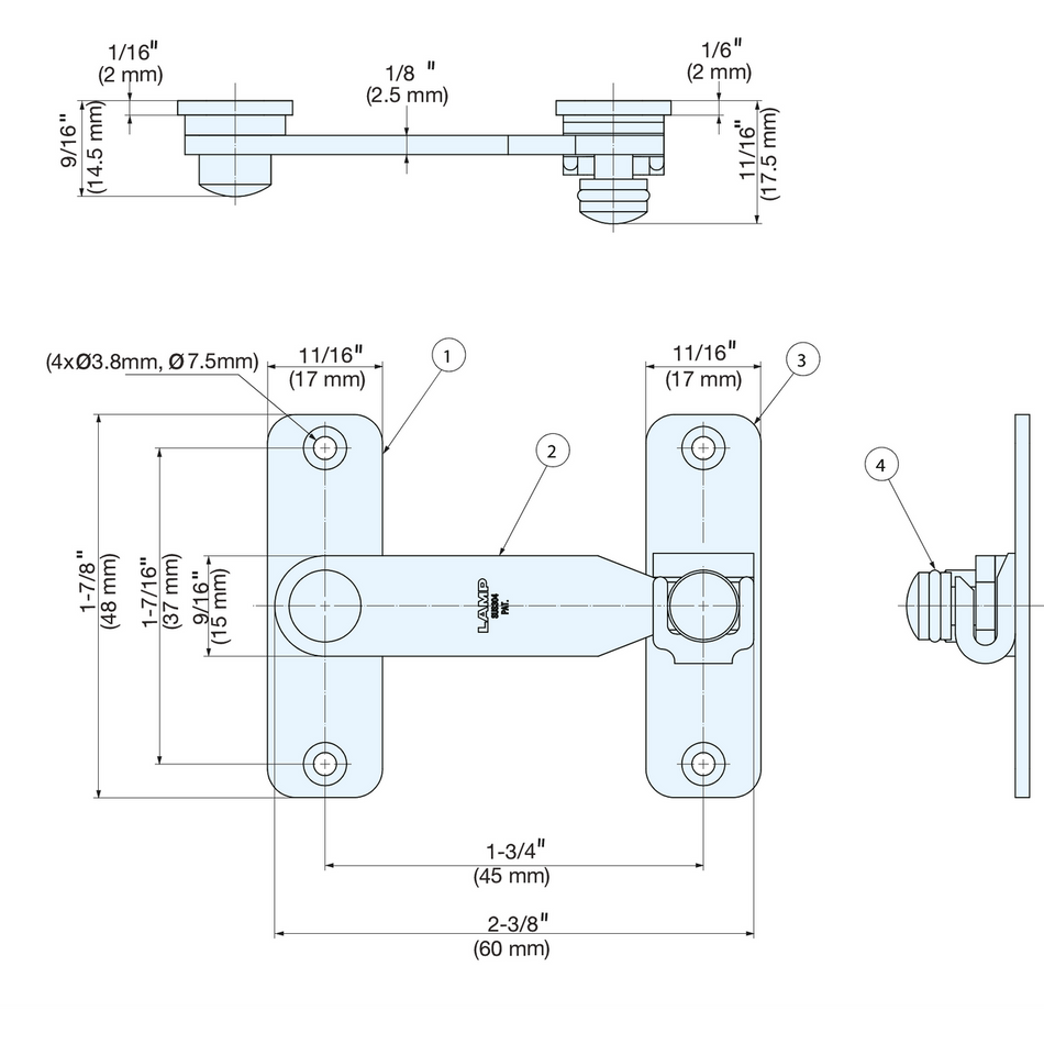 Sugatsune BLT-60: 60mm Bar Latch - Polished Stainless Steel