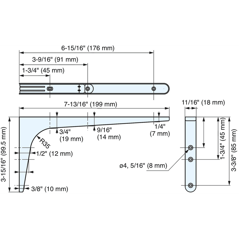 Sugatsune BTK-UB100W: 100 x 199mm Compact Shelf Bracket - White