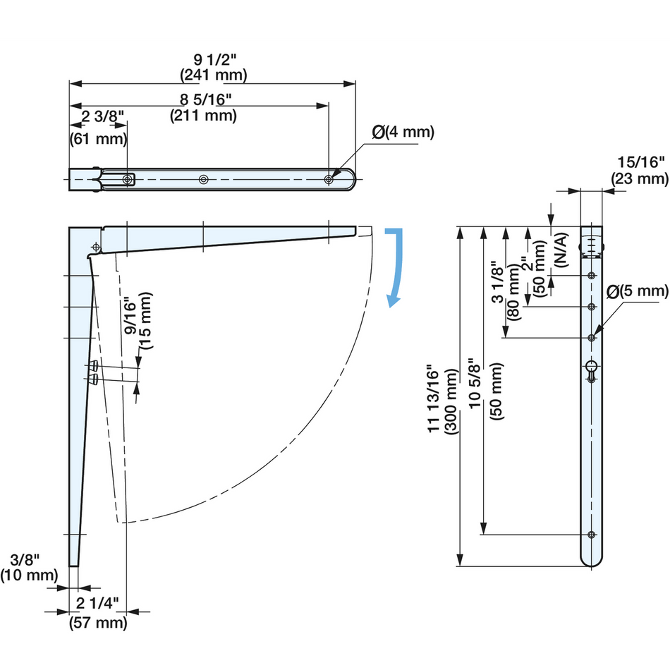Sugatsune BTO-300S: 11 4/5" Folding Wall Bracket - Satin Stainless Steel