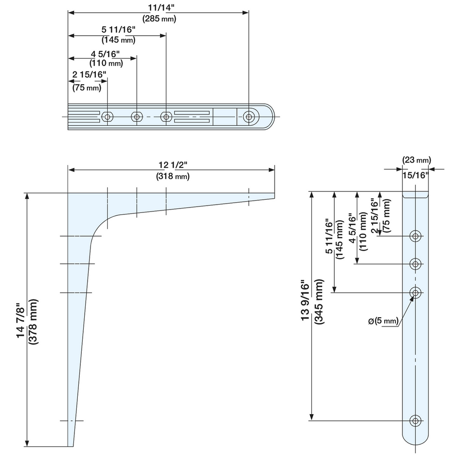 Sugatsune BT-380: 380mm Shelf Bracket - Satin Stainless Steel