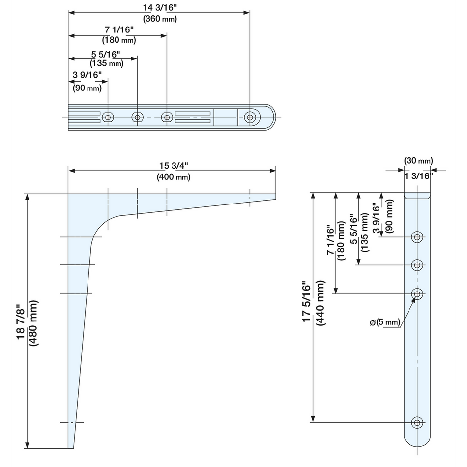 Sugatsune BT-480: 480mm Shelf Bracket - Satin Stainless Steel