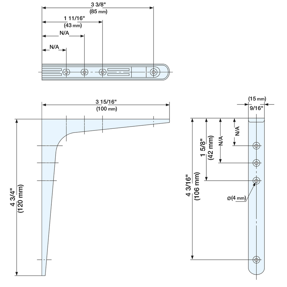 Sugatsune BTK-120: 120mm Shelf Bracket - Black